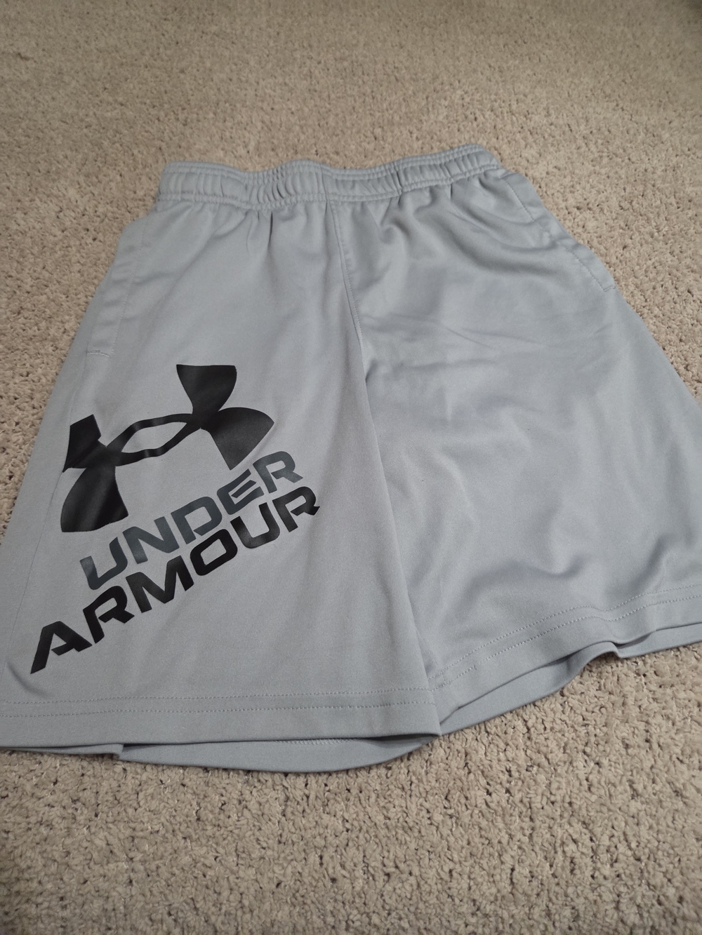 Under Armour Light Gray Kids Athletic Shorts with Black Logo